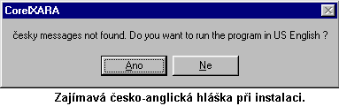 Hláška při instalaci